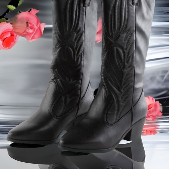 1 Left! Qupid Montana Black Festival Heeled Cowboy Boot - Picture 3 of 9
